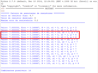 Resultado do cálculo da associação de resistores