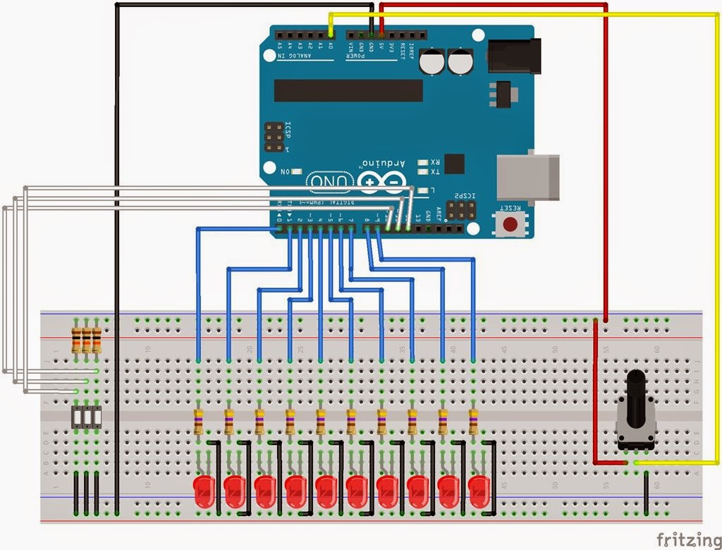 Montagem sequencial de 10 LEDs com Arduino